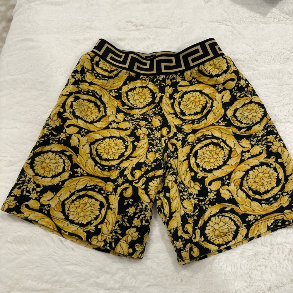 Versace Black and Gold Baroque Athletic Shorts